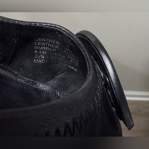 Tory Burch Minnie Travel Ballet Flats Black Leather 8.5 Foldable Logo Flats - Picture 9 of 10